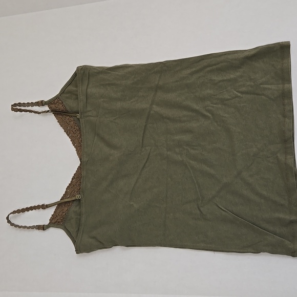 American Eagle Olive Green Lace Trim Tank Top Cami Y2k - Size L - NWT - Picture 2 of 10